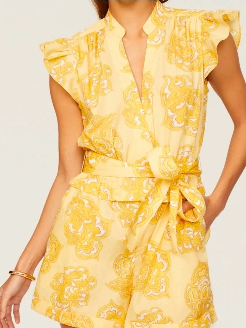 Derek Lam Collective Yellow Tie Waist Romper Yellow Short Jumpsuit size 52